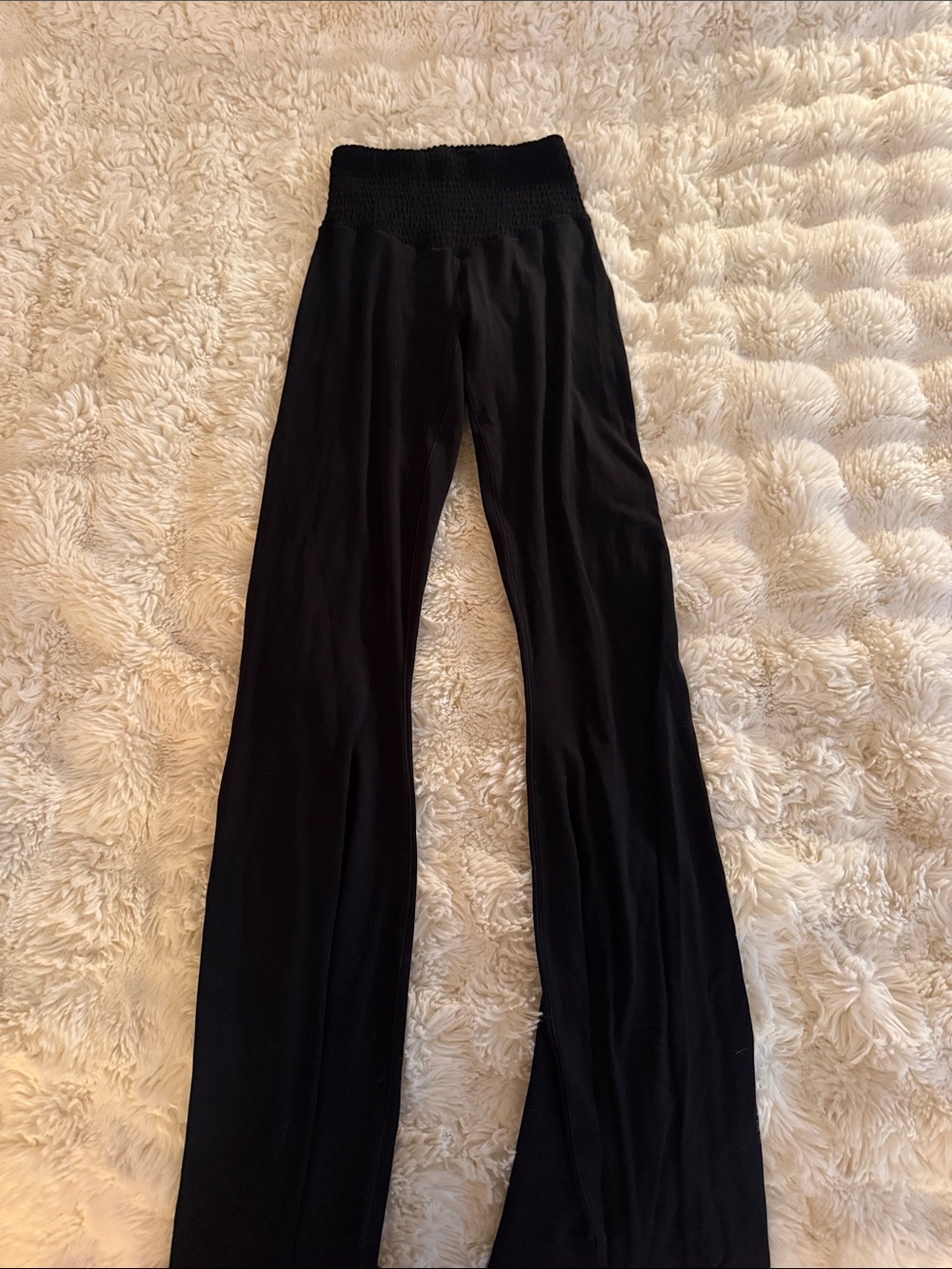 aerie Black Smocked High-Waist Wide-Leg Pants